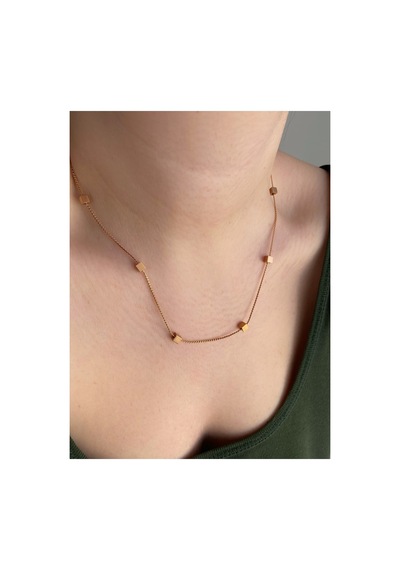 Çelik Rose Gold Küp Zincir Lavella Kolye -kararma Yapmaz- Pembe