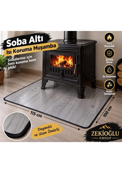 Ahşap Desenli Dikili Soba Altı Muşamba 100 X 115 Cm Isı Koruyucu Soba Altı Örtüsü