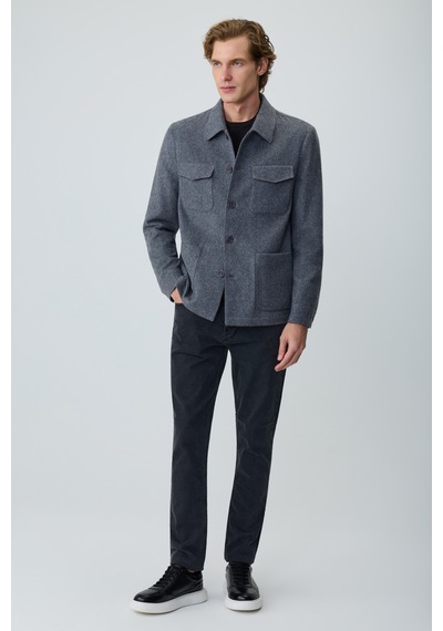 Morven Erkek Gri Trend Yünlü Safari Model Dinamik Fit Gömlek Ceket 27ks022001100 Gri