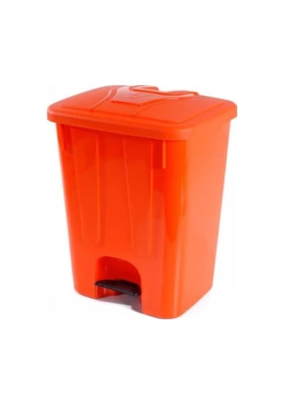 Omnipazar Sy-4255 40 Lt Köşeli Pedallı Plastik Çöp Kovası İç Kovasız Turuncu