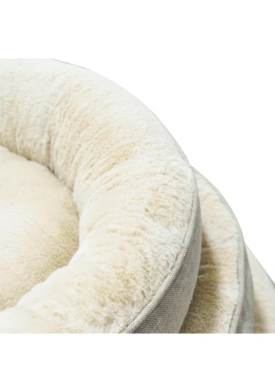 Bunny Kedi Ve Köpek Yatağı Bej 85x85x15 Cm Büyük, Donut Şekli, Yükseltilmiş Kenar, Ultra Yumuşak Peluş, Gergin