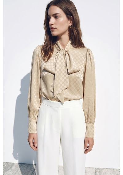 Sateen Puantiye Desenli Gömlek - Gold-137397 Altın