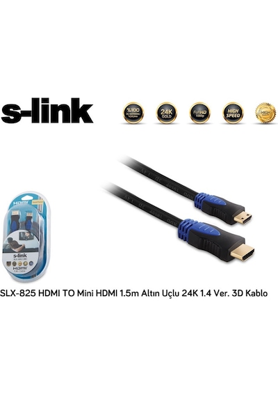 S-Link Slx-825 1.5 Mt Hdmi To Hdmi 24K V1.4 3D Altın Uçlu Erkek-E