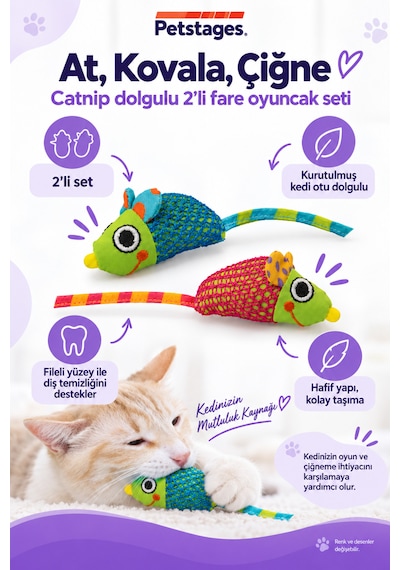 Petstages Catnip Chew Mice Catnipli Kedi Oyuncağı 2'li Paket