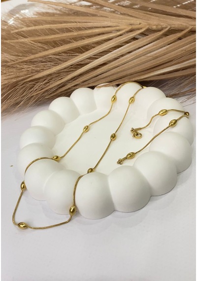 Altın / Gold Renk Oval Toplu 316l Çelik Kolye Gold