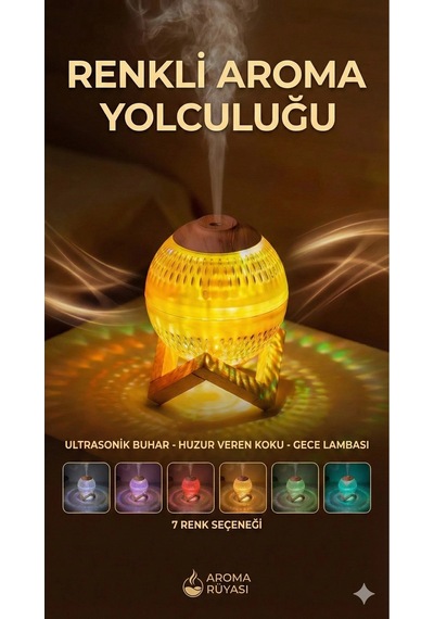 Renkli Kristal Küre Tasarımlı Led Işıklı Hava Nemlendirici Sessiz Çalışma Ve Ahşap Desenli Kapak