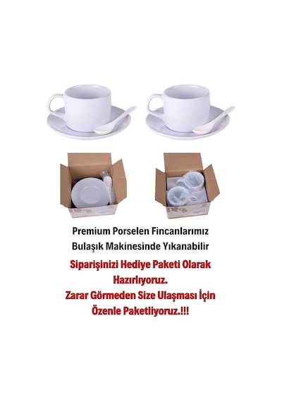 Yılbaşı Hediyesi Mutlu Yıllar Baskılı 2li Set Porselen Çay Kahve Fincan Seti Beyaz