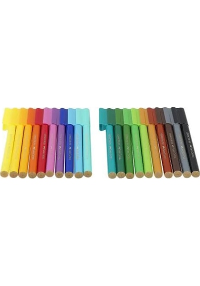 Faber-Castell Keçeli Kalem Seti, 20 Renk, Birbirine Bağlanabilir Kapak, Örtücü Renkler, Yıkanabilir Mürekkep Çok Renkli