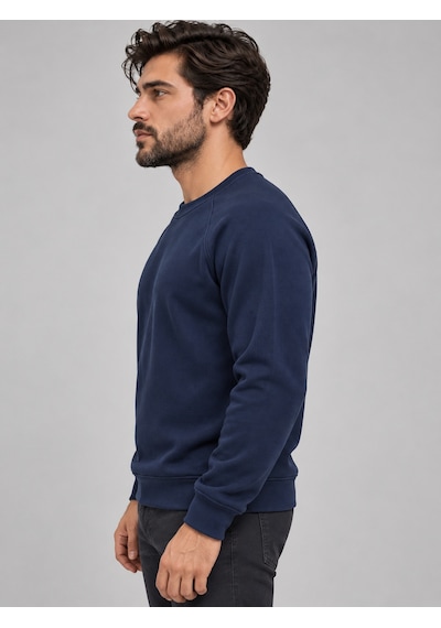 We&me Erkek Pike Kumaş Reglan Kol Bisiklet Yaka Regular Fit Sweatshirt Lacivert
