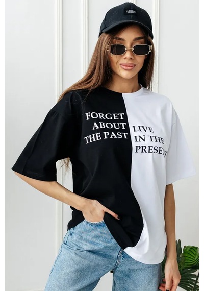 Unisex Forget Live Baskılı Oversize Tshirt Siyah