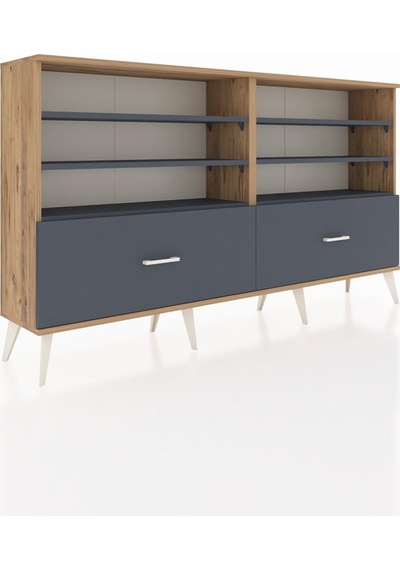 Arges Konsol 6 Raflı 2 Çekmeceli 176x30x99 Çam-antrasit Çam-antrasit