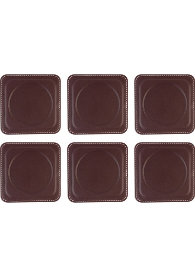 Bardak Altlığı,6 Lı Set,masaüstü Yuvarlak Cup Coaster,vegan Suni Deri,11x11 Cm.,bordo Bordo