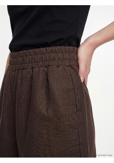 Lcw Comfort Kahverengi Beli Lastikli %100 Keten Kadın Şort