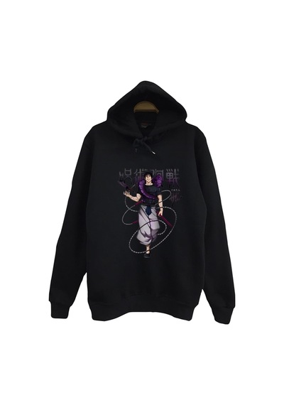 Jujutsu Kaisen Satoru Gojo Anime Baskılı Unisex %100 Pamuk Siyah Kapüşonlu Sweatshirt Siyah
