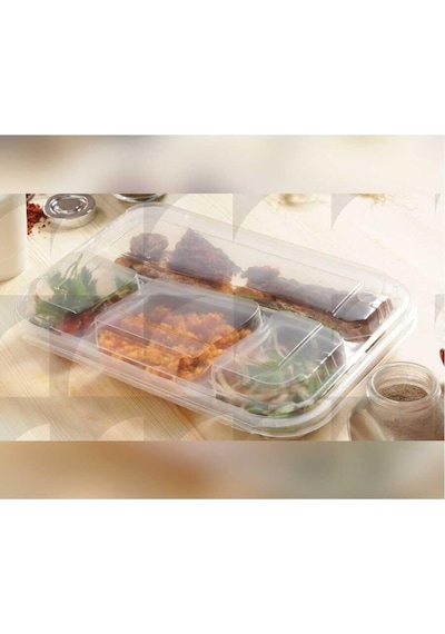 4 Bölmeli Kapaklı Kebap Kabı - 25 Adet
