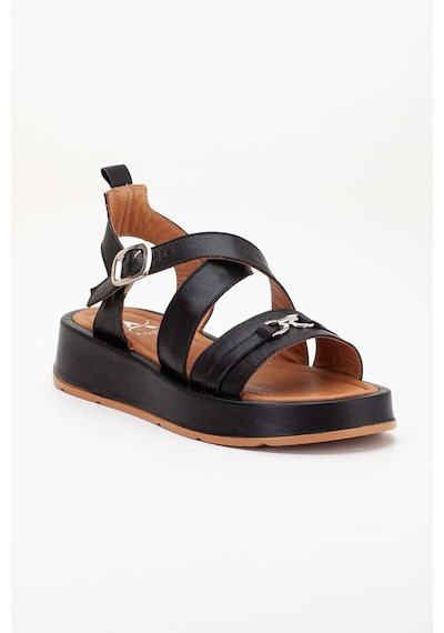 Analin Shoes Kadın Hakiki Deri Çapraz Bilekten Bantlı Günlük Sandalet Siyah