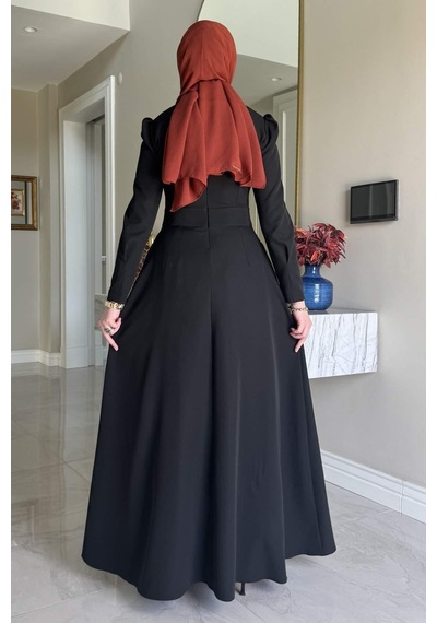 Rabia Şamlı Rose Elbise Siyah Normal