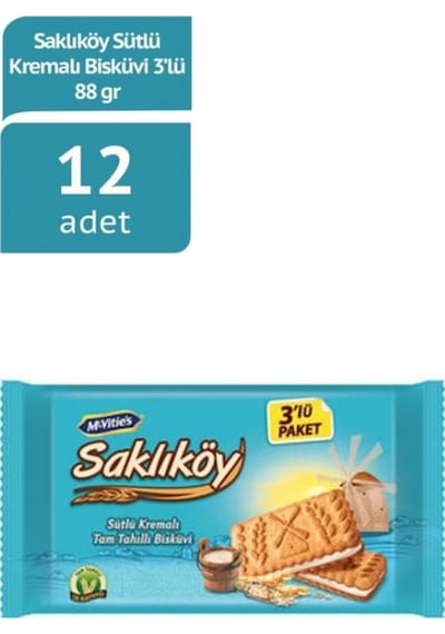 Saklıköy Sütlü Kremalı Bısküvı 3x88g X12 Adet