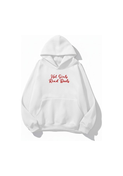 Uyguntarz Unisex Yumuşak Dokulu Hot Girl Read Books Baskılı Tasarım Oversize 3 İplik Hoodie Sweatshirt beyaz