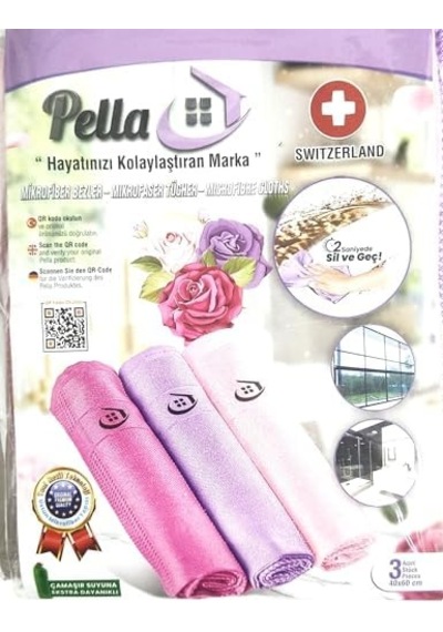 Pella- Orijinal Pella- Mikrofiber Temizlik Bezi 3'lü Paket Lila,pembe,koyu Pembe 0
