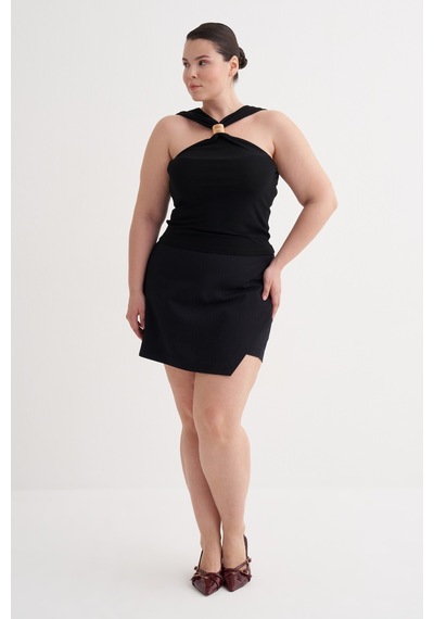 Myline Moda Metal Toka Detaylı Halter Top Siyah