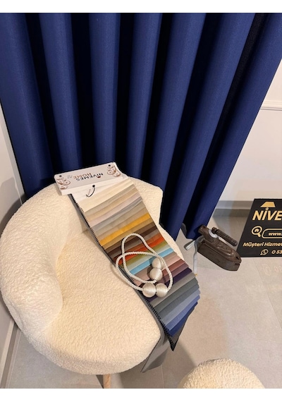 Nivemeshome Roma 18542-d K.indigo Keten 1/3 Sık Pileli Fon Perde Apm Indigo