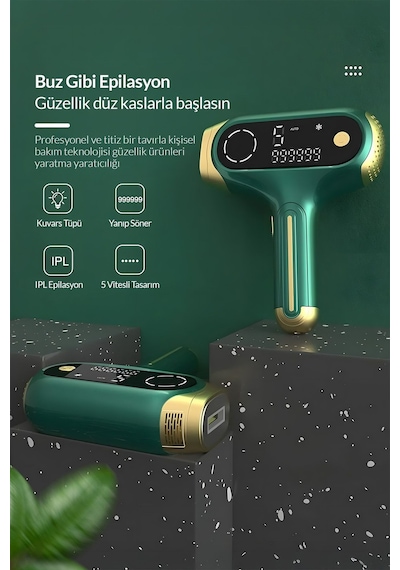 Kuvars Lamba Buz Ipl Lazer Epilasyon 999.999 Atım z Vücut Yüz Cihazı Çok Fonksiyonlu Otomatik Yeşil