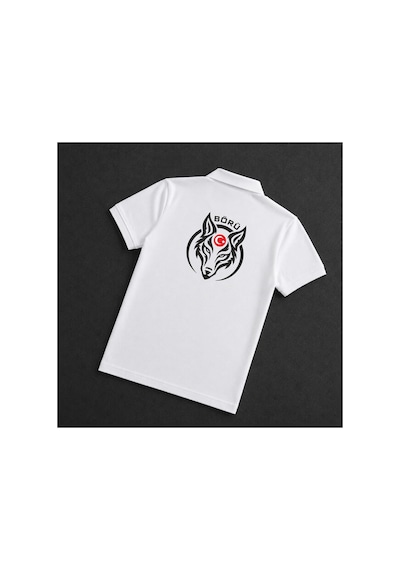 Dafri Börü Baskılı Polo Yaka %100 Pamuklu T-shirt Beyaz
