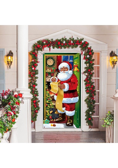 Noel Kapı Kapak Dekorasyon Siyah Noel Baba Ön Kapı Kapağı Noel Santa Arka Plan Asılı Afiş Noel Dekorasyon Ev İçin