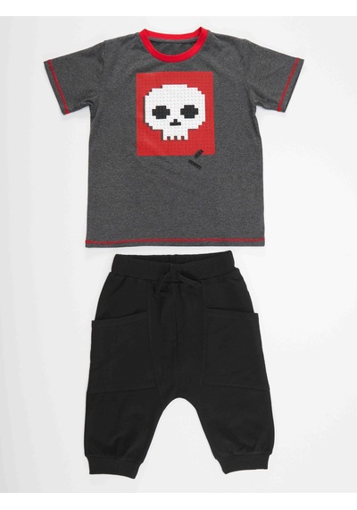 Denokids Skull Erkek Çocuk T-shirt Kapri Şort Takım