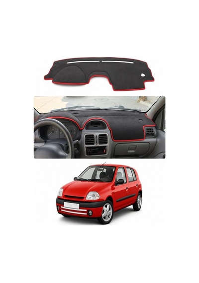 Renault - Clio 2 Ekranli 1998-2012 Uyumlu Torpido Koruma Kılıfı - Kırmızı Şeritli