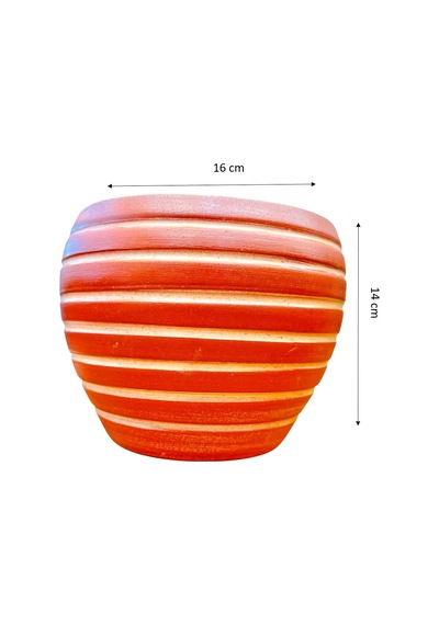 BİTKİ TASARIMI EV DEKORASYON YAN ÇİZGİ DESENLİ TERRAKOTA TOPRAK SAKSI SAKSILIK SALON ÇİÇEKLİK - 15 CM