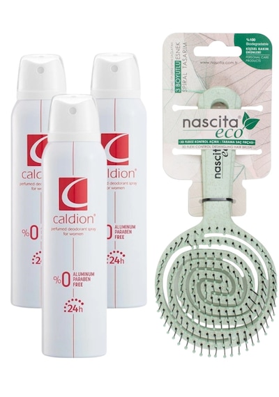 Caldion Klasik Kadın Sprey Deodorant 3 x 150 ML + Nascita Eco Saç Fırçası