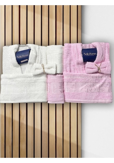 Elmas Bambu 10 Parça Aile Bornoz Takımı Krem Pembe Çok Renkli