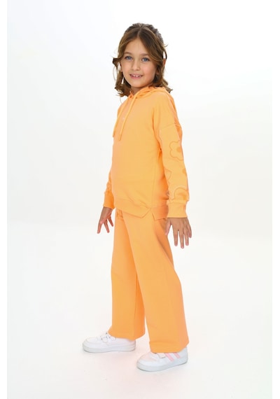 Toontoy Kids Toontoy Kız Çocuk Kapüşonlu Kol Çiçek Baskılı Eşofman Takım Turuncu