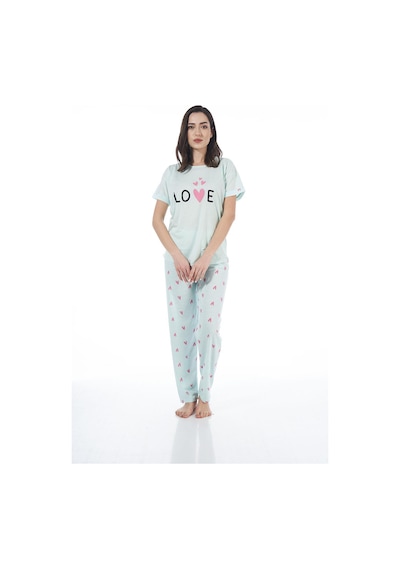 Estiva 22123 Kadın Kalp Desenli Kısa Kollu Viskon Pijama Takımı 001