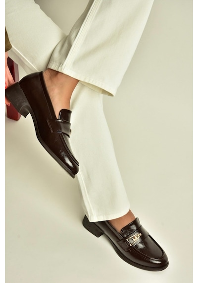 Fox Shoes Z820106460 Kahverengi Rustik Kalın Topuklu Loafer Ayakkabı