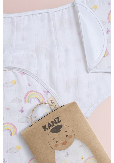 Yenidoğan %100 Pamuk Müslin Hazır Kundak Cırtlı - Soft Rainbow Çok Renkli 45 x 70