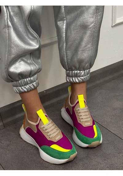Erva'nın Butiği Oranj Mor Triko Mines Kadın Bağcıklı Sneakers-5293