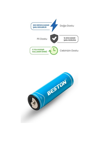 Beston Usb Type-c Kablo İle Şarj Edilebilir Lityum 2'li Kalem Pil 1.5v Aa / 2220 Mwh 500mah