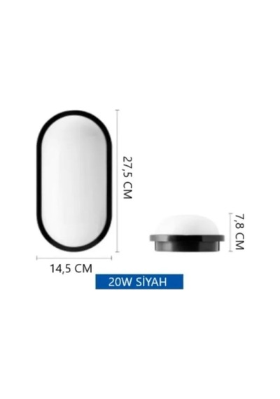 3 Adet 20w Su Ve Nem Geçirmez Siyah Kasa Beyaz Işık 6400k Oval Siyah