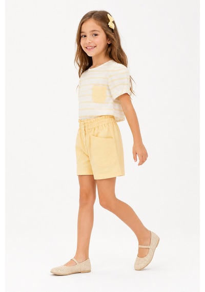 Eray Alp Kids Kız Çocuk Alaçatı Sarı Çizgili Tişört Şort Takımı Yazlık Günlük Model