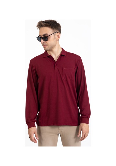 Erkek Orta Yaş ve Üzeri Polo Yaka Cepli Uzun Kollu Mevsimlik Sweatshirt 1103-Bordo-Bordo