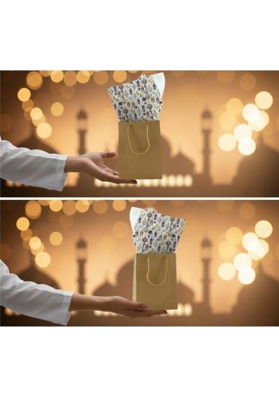 Ramazan Temalı Pelur Kağıdı İftar Hediye Paketleme Kağıdı Beyaz Zemin 18 g/m 30 x 45 CM 12 Adet