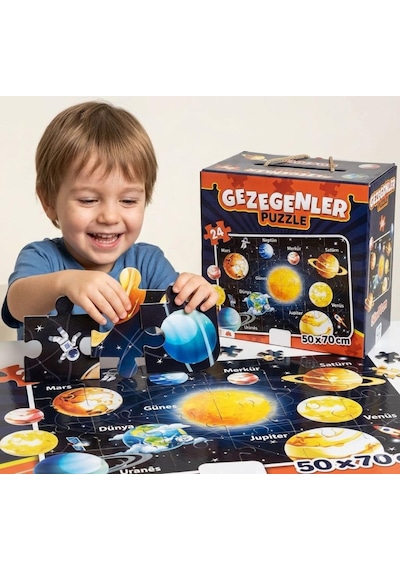24 Parça Uzay Temalı 50x70cm Gezegenler Puzzle Eğitici Ve Eğlenceli Çocuk Yapboz 1