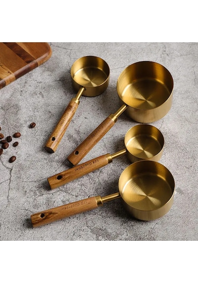 4'lü Ahşap Saplı Gold Lüks Ölçü Kaşığı - Ölçü Kabı