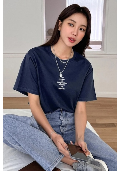 Flood Of Style Unisex Lacivert The Power Of Baskılı Oversize