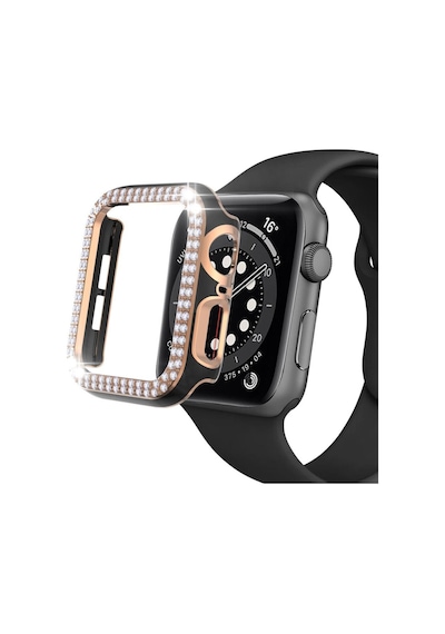 Apple Uyumlu  Watch 5 6 44 MM Çift Sıra Parlak Taşlı Rubber Kasa Ka