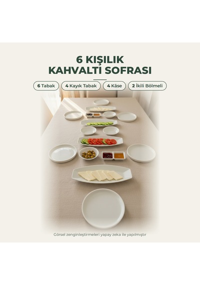 Beyaz Porselen 16 Parça 6 Kişilik Kahvaltı Takımı Kahvaltılık Sunum Seti