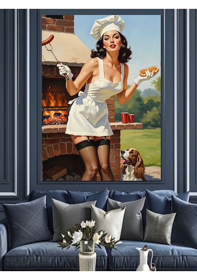 Retro Hizmetçi Pin-up Kız Dekoratif Kanvas - Mdf Ahşap Tablo